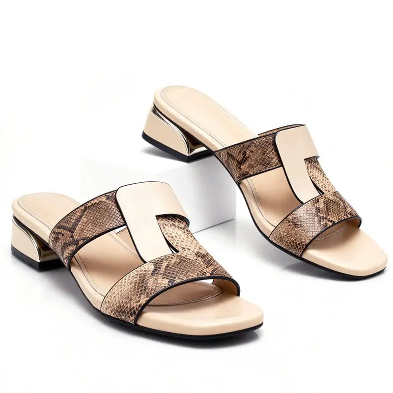 Women's Smooth Leather T - Strap Sandals | Elegant Snake Print Design | Stylish Casual Footwear - Velshara store