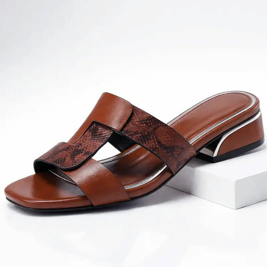 Women's Smooth Leather T - Strap Sandals | Elegant Snake Print Design | Stylish Casual Footwear - Velshara store