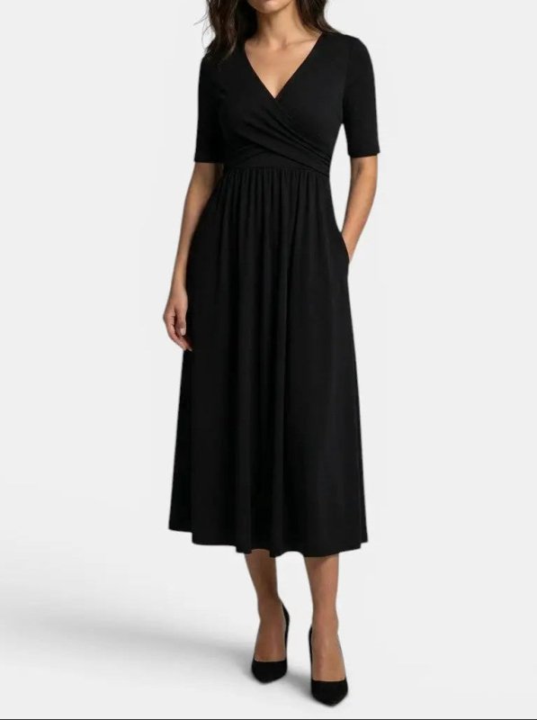 Women's Smooth Midi Dress | Flattering Wrap - Style with Pockets - Velshara store