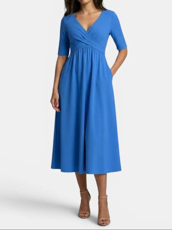 Women's Smooth Midi Dress | Flattering Wrap - Style with Pockets - Velshara store