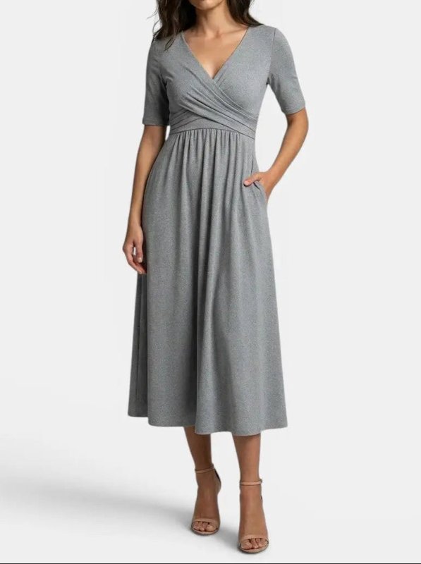 Women's Smooth Midi Dress | Flattering Wrap - Style with Pockets - Velshara store