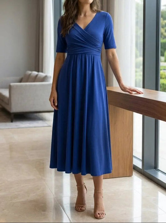 Women's Smooth Midi Dress | Flattering Wrap - Style with Pockets - Velshara store