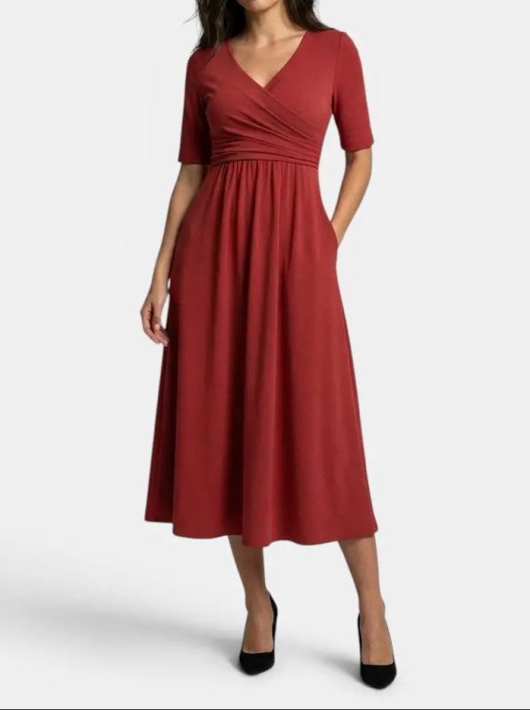 Women's Smooth Midi Dress | Flattering Wrap - Style with Pockets - Velshara store