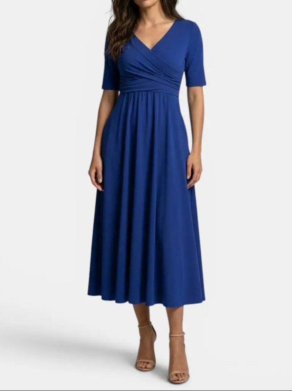 Women's Smooth Midi Dress | Flattering Wrap - Style with Pockets - Velshara store
