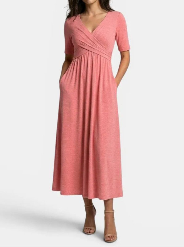 Women's Smooth Midi Dress | Flattering Wrap - Style with Pockets - Velshara store