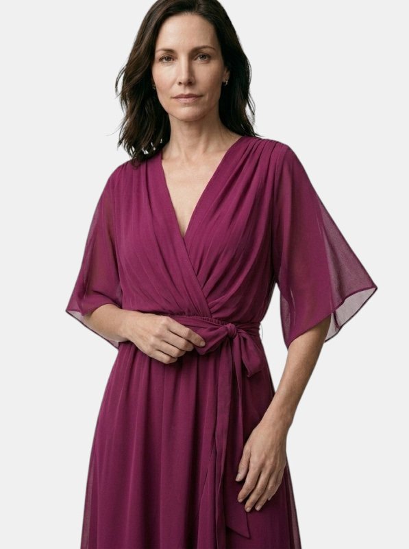 Women's Soft Draped Midi Dress | Elegant V - Neck Wrap Cocktail Dress - Velshara store