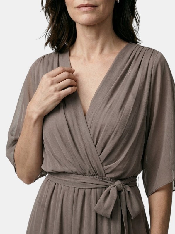 Women's Soft Draped Midi Dress | Elegant V - Neck Wrap Cocktail Dress - Velshara store