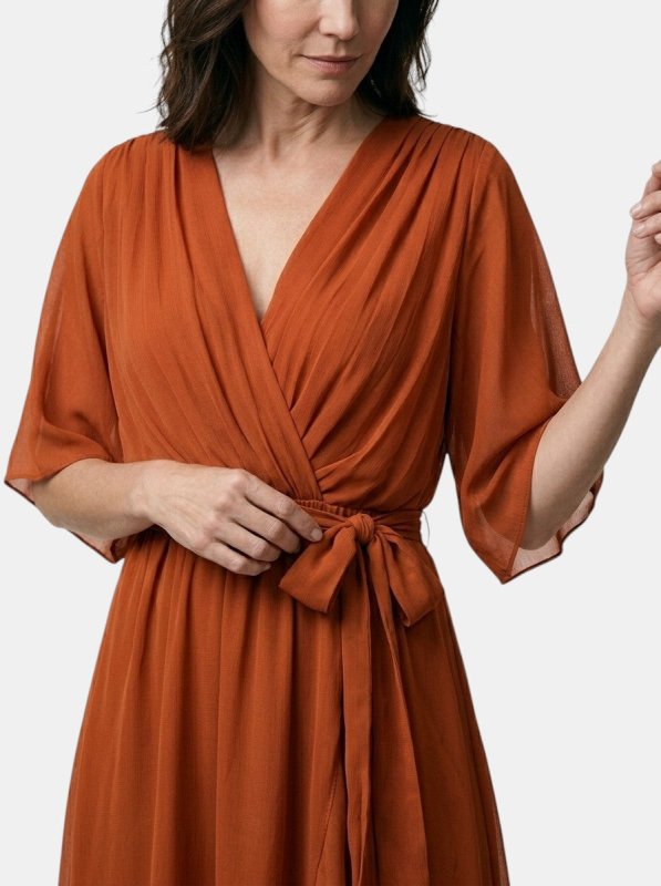 Women's Soft Draped Midi Dress | Elegant V - Neck Wrap Cocktail Dress - Velshara store