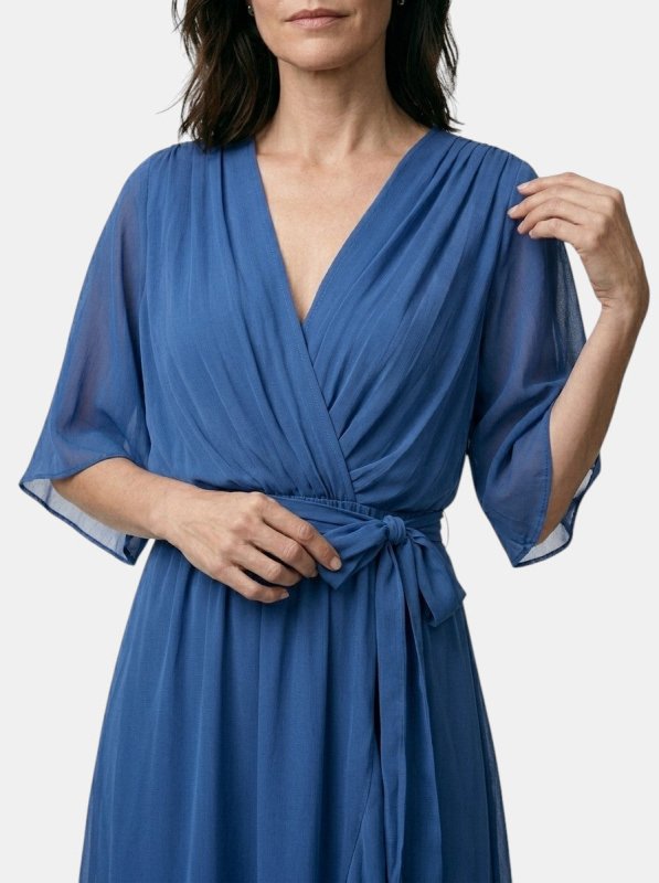 Women's Soft Draped Midi Dress | Elegant V - Neck Wrap Cocktail Dress - Velshara store