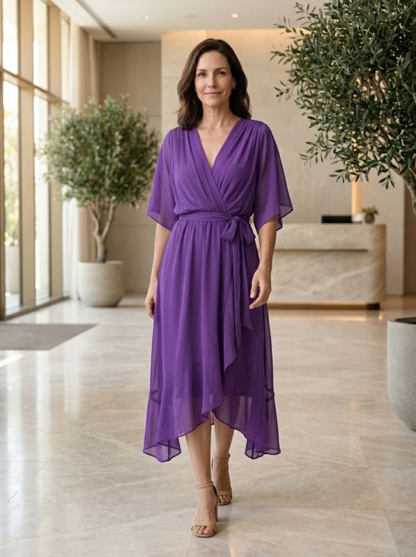 Women's Soft Draped Midi Dress | Elegant V - Neck Wrap Cocktail Dress - Velshara store