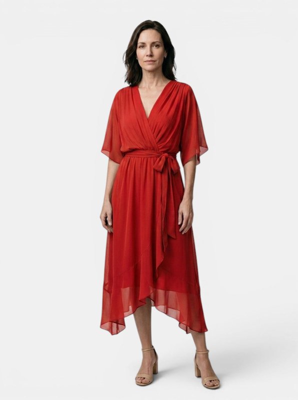 Women's Soft Draped Midi Dress | Elegant V - Neck Wrap Cocktail Dress - Velshara store