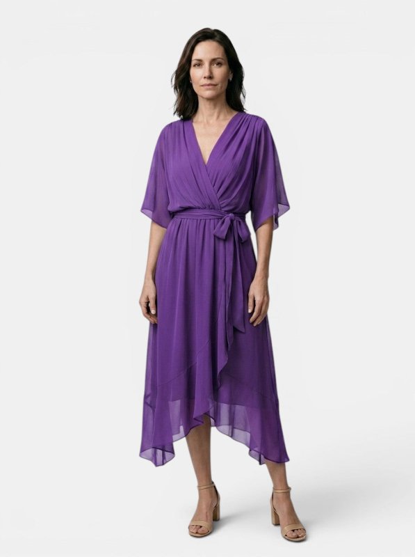 Women's Soft Draped Midi Dress | Elegant V - Neck Wrap Cocktail Dress - Velshara store
