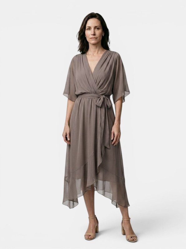 Women's Soft Draped Midi Dress | Elegant V - Neck Wrap Cocktail Dress - Velshara store