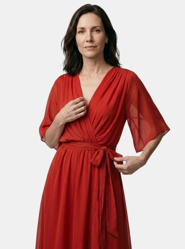 Women's Soft Draped Midi Dress | Elegant V - Neck Wrap Cocktail Dress - Velshara store