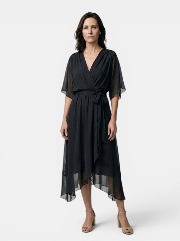 Women's Soft Draped Midi Dress | Elegant V - Neck Wrap Cocktail Dress - Velshara store