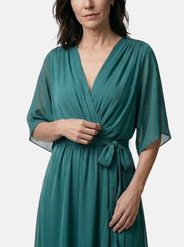 Women's Soft Draped Midi Dress | Elegant V - Neck Wrap Cocktail Dress - Velshara store