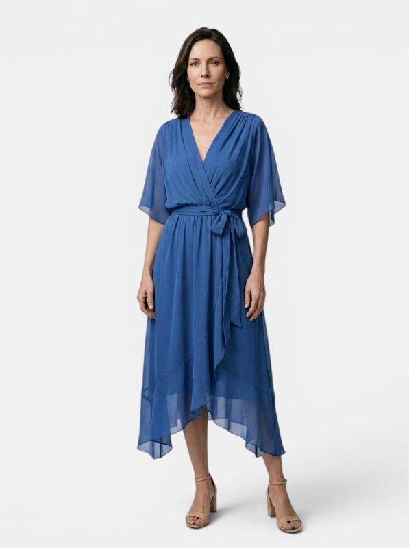 Women's Soft Draped Midi Dress | Elegant V - Neck Wrap Cocktail Dress - Velshara store