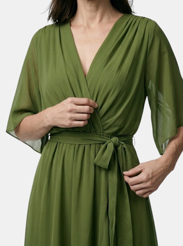 Women's Soft Draped Midi Dress | Elegant V - Neck Wrap Cocktail Dress - Velshara store