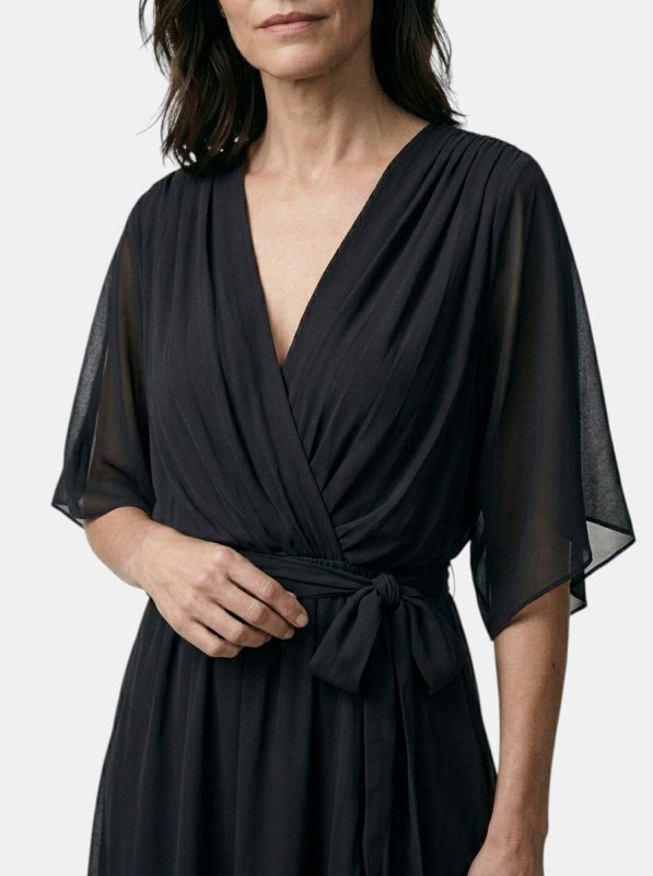 Women's Soft Draped Midi Dress | Elegant V - Neck Wrap Cocktail Dress - Velshara store