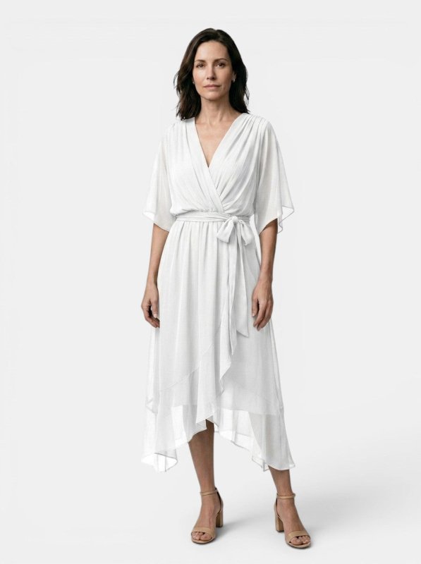 Women's Soft Draped Midi Dress | Elegant V - Neck Wrap Cocktail Dress - Velshara store
