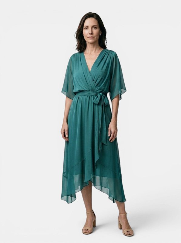Women's Soft Draped Midi Dress | Elegant V - Neck Wrap Cocktail Dress - Velshara store