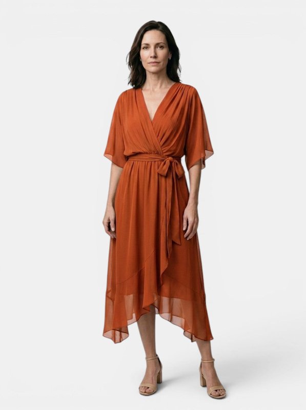 Women's Soft Draped Midi Dress | Elegant V - Neck Wrap Cocktail Dress - Velshara store