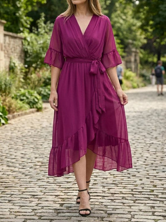 Women's Soft Fabric V - Neck Dress | Elegant Flattering Evening Gown - Velshara store