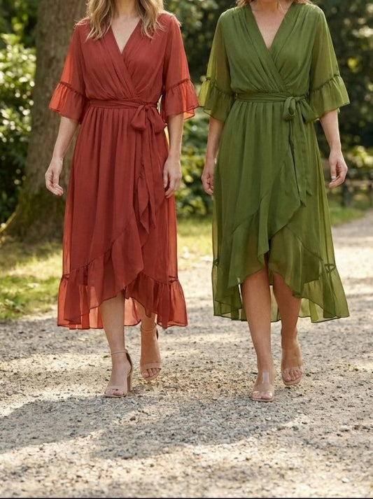 Women's Soft Fabric V - Neck Dress | Elegant Flattering Evening Gown - Velshara store