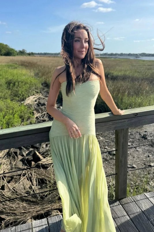 Women's Soft Pleated Maxi Dress | Elegant Flowing Green Summer Gown - Velshara store