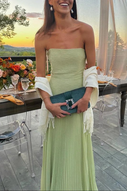Women's Soft Pleated Maxi Dress | Elegant Flowing Green Summer Gown - Velshara store