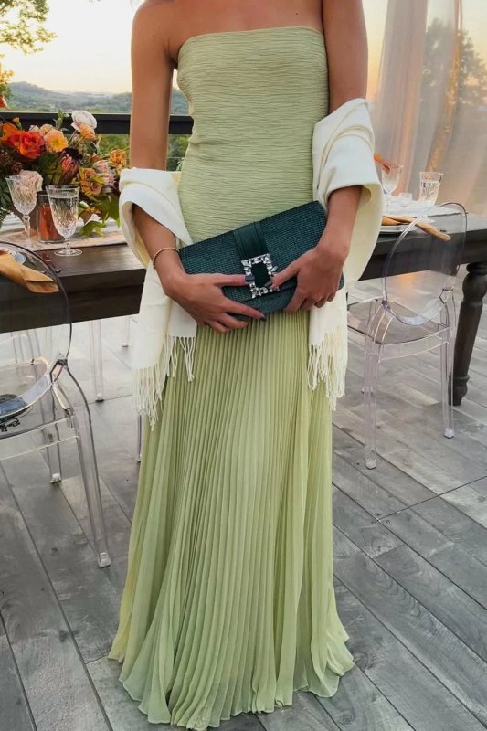 Women's Soft Pleated Maxi Dress | Elegant Flowing Green Summer Gown - Velshara store