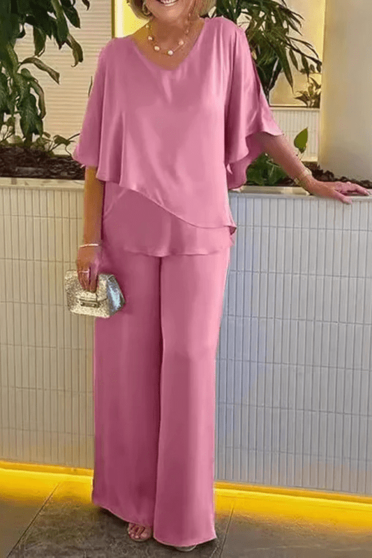 Women's Solid Cobalt Blue Loungewear Set | Relaxed Batwing Top and Wide Leg Trousers - Velshara store