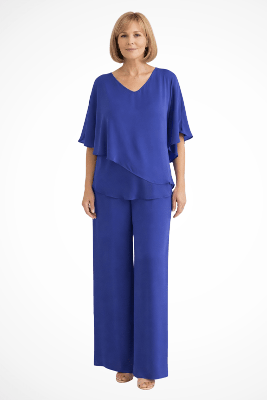 Women's Solid Cobalt Blue Loungewear Set | Relaxed Batwing Top and Wide Leg Trousers - Velshara store