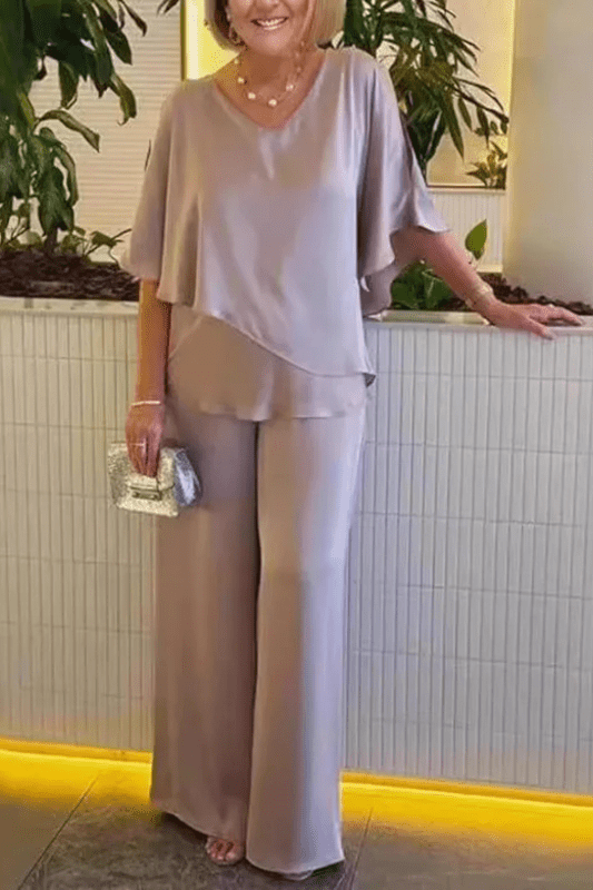 Women's Solid Cobalt Blue Loungewear Set | Relaxed Batwing Top and Wide Leg Trousers - Velshara store