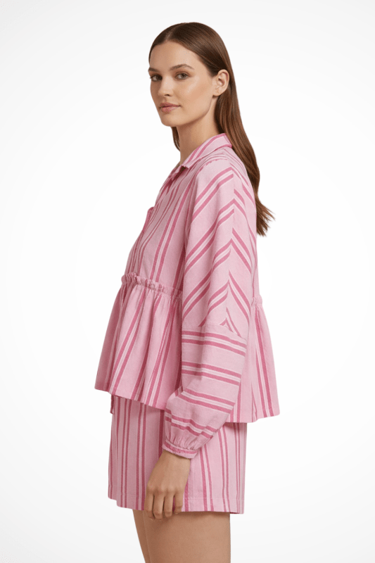 Women's Striped Cotton Peplum Shirt and Shorts Set | Relaxed Fit Summer Outfit - Velshara store