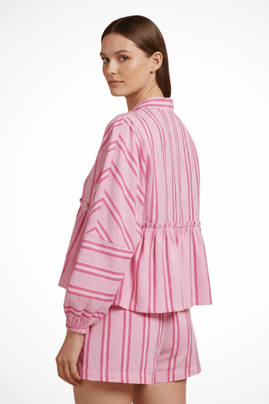 Women's Striped Cotton Peplum Shirt and Shorts Set | Relaxed Fit Summer Outfit - Velshara store