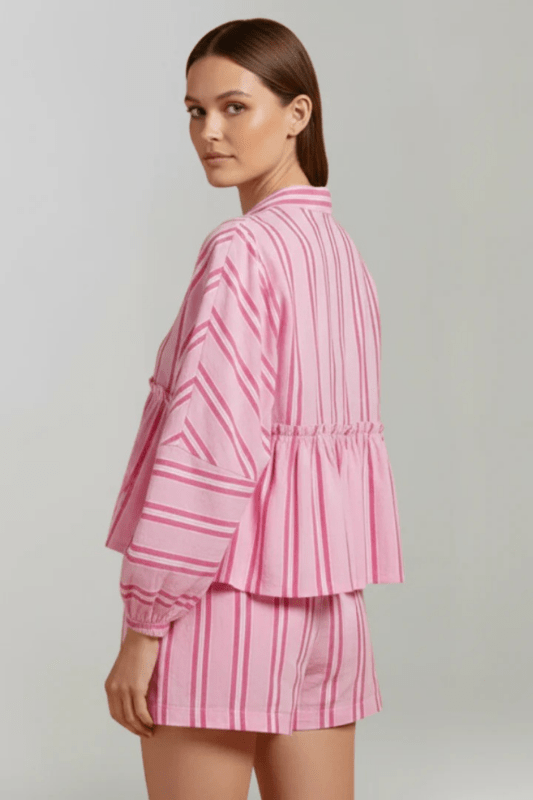 Women's Striped Cotton Peplum Shirt and Shorts Set | Relaxed Fit Summer Outfit - Velshara store