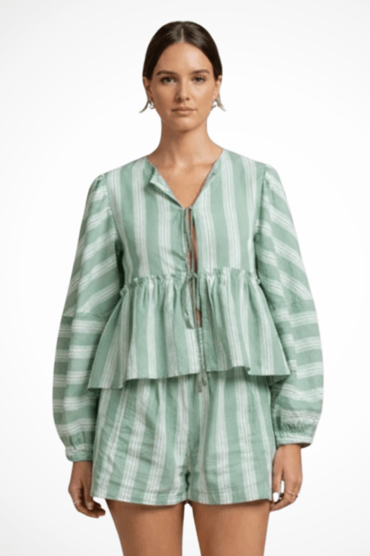Women's Striped Cotton Peplum Shirt and Shorts Set | Relaxed Fit Summer Outfit - Velshara store