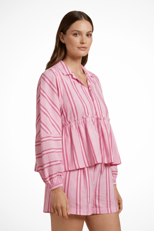 Women's Striped Cotton Peplum Shirt and Shorts Set | Relaxed Fit Summer Outfit - Velshara store