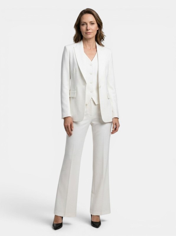 Women's Structured Fabric Three - Piece Suit | Elegant Blazer, Waistcoat & Flared Trousers - Velshara store