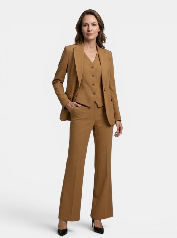 Women's Structured Fabric Three - Piece Suit | Elegant Blazer, Waistcoat & Flared Trousers - Velshara store