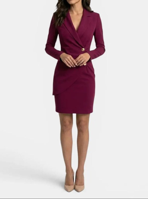 Women's Structured Midi Dress | Elegant Long Sleeve Formal Dresses for Office Wear - Velshara store