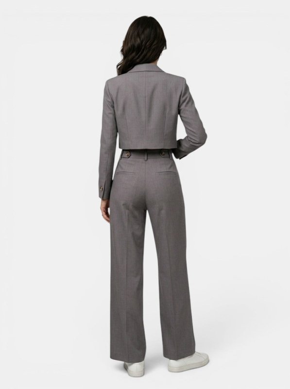 Women's Structured Pant Suit | Tailored Cropped Blazer and High Waist Wide Leg Trousers - Velshara store