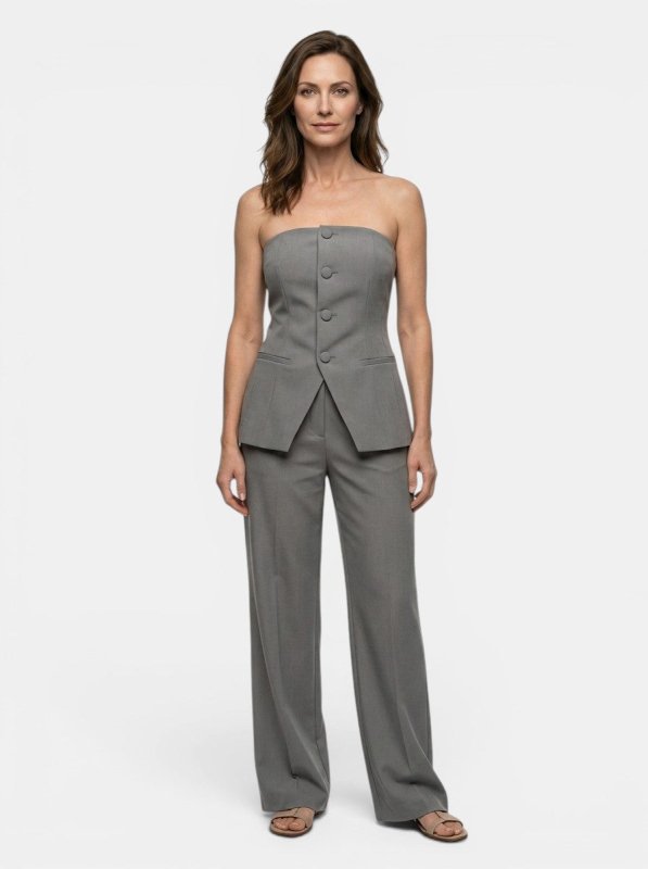 Women's Structured Suit Set | Elegant Strapless Top and Wide - Leg Trousers - Velshara store