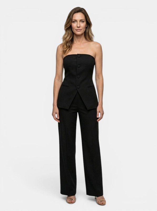 Women's Structured Suit Set | Elegant Strapless Top and Wide - Leg Trousers - Velshara store