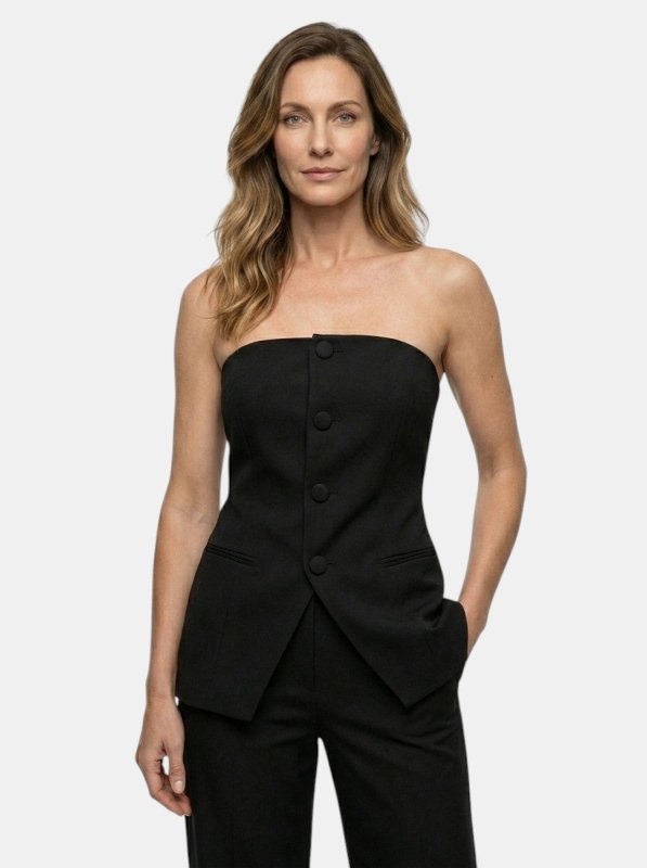 Women's Structured Suit Set | Elegant Strapless Top and Wide - Leg Trousers - Velshara store