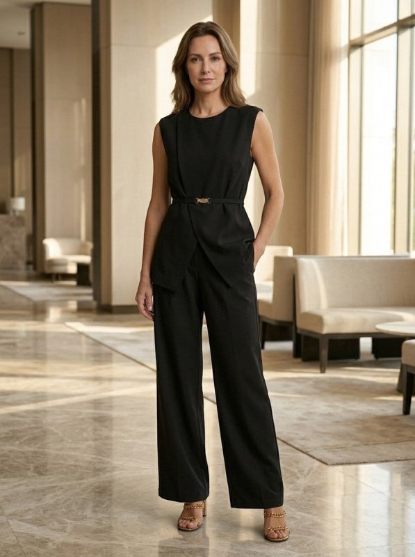 Women's Structured Two Piece Set | Tailored Sleeveless Top and Wide - Leg Trousers - Velshara store