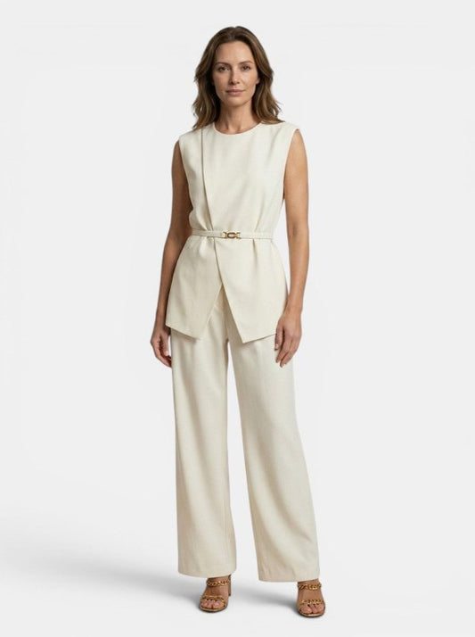 Women's Structured Two Piece Set | Tailored Sleeveless Top and Wide - Leg Trousers - Velshara store