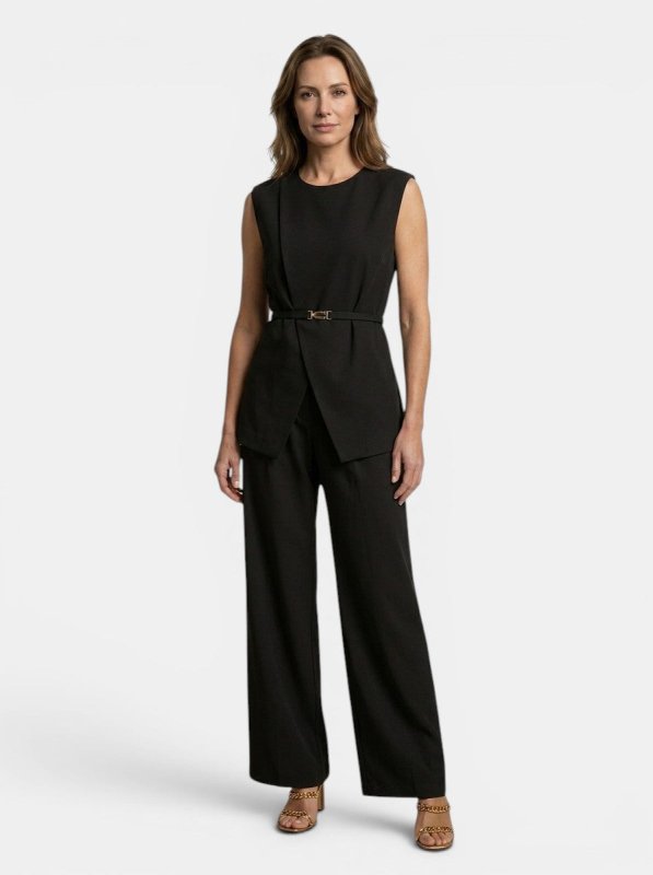 Women's Structured Two Piece Set | Tailored Sleeveless Top and Wide - Leg Trousers - Velshara store