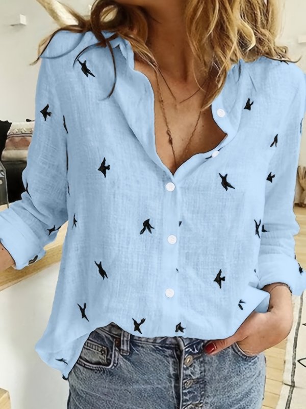 Women's Stylish Printed Polyester Shirt | Comfortable Long Sleeve Button Front Blouse - Velshara store